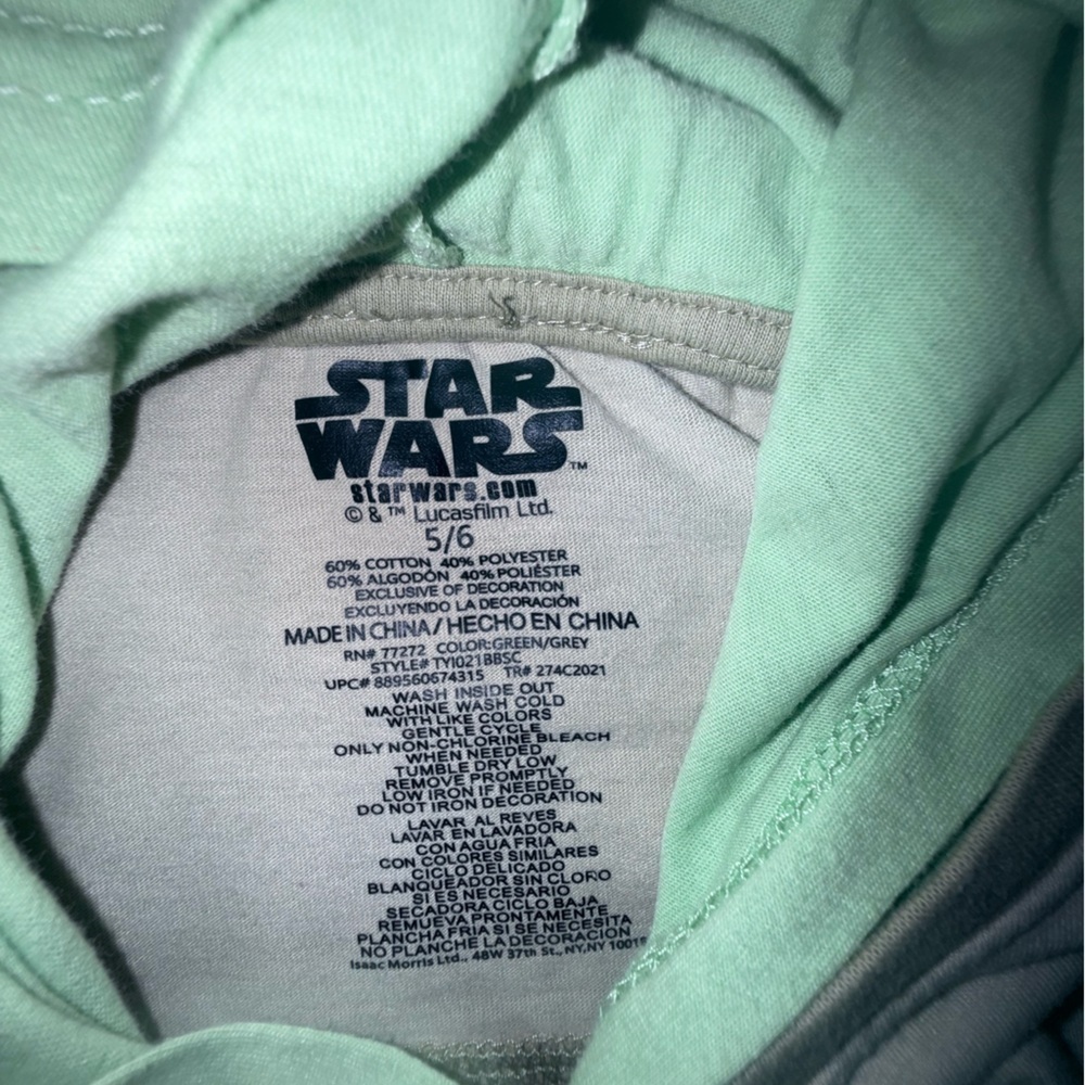 Kids Baby Yoda long sleeve hooded shirt size 5/6 - Picture 3 of 7